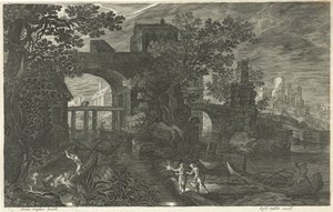 Scena notturna con pescatori su un fiume da Egidius  Sadeler (II)