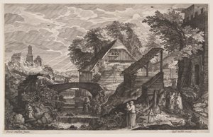 Case coloniche sulla destra del fiume, da Otto scene dalla Boemia da Aegidius Sadeler II