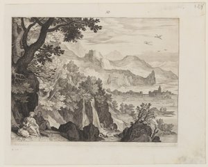 Paesaggio montuoso con il riposo durante la fuga in Egitto