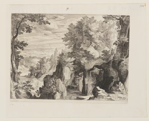 Paesaggio montano con eremita