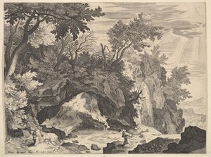 Paesaggio roccioso con la stigmatizzazione di San Francesco da Aegidius Sadeler II