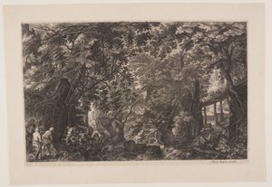 Scena 8: Una foresta con un ponte di legno, da Otto scene di Boemia da Aegidius Sadeler II