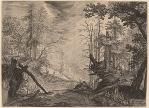 Tre Cacciatori e Due Cani vicino a una Pozza da Aegidius Sadeler II after Roelandt Savery