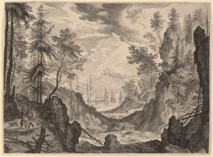 Scena boschiva con cascata da Aegidius Sadeler II after Roelandt Savery