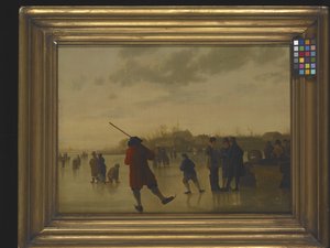 Paesaggio fluviale ghiacciato con pattinatori da Aelbert Cuyp