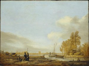 Paesaggio fluviale con passerella da Aelbert Cuyp
