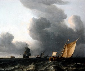 Due smalschip olandesi e una nave da guerra da Aernout Smit