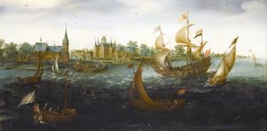 Navi al largo di IJsselmonde da Aert Anthoniszoon