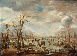 Paesaggio invernale con piaceri sul ghiaccio da Aert van der Neer