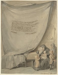 Vedova con quattro bambini vicino a una bara da Aert Schouman