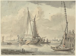 Barche a vela sul fiume vicino a Dordrecht da Aert Schouman