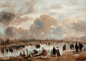 Paesaggio Invernale con Pattinatori e Cittadini su un Canale Ghiacciato da Aert van der Neer