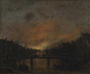 Incendio ad Amsterdam di notte