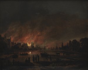 Incendio in un villaggio di notte da Aert van der Neer