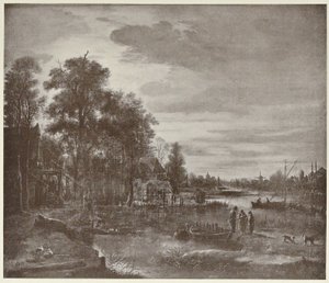 Paesaggio fluviale al chiaro di luna con figure da Aert van der Neer