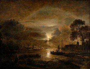 Chiaro di luna su un fiume olandese, c.1650 da Aert van der Neer