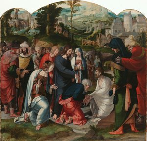 La resurrezione di Lazzaro (pannello centrale di un trittico) da Aertgen Claesz van Leyden (attributed to)
