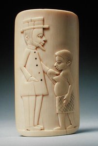 Placca con figure di un uomo europeo e una donna africana, Congo da African