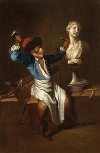 Una scimmia come scultore F 18Jh da after Jean Antoine Watteau