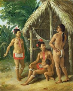 Una famiglia Carib delle Isole Sopravento fuori da una capanna, c.1780