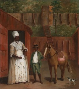 Una madre con suo figlio e un pony