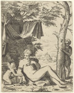 Venere, Amore e satiro da Agostino Carracci (attributed to)