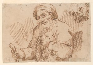 Schizzo a mezzo busto di un pellegrino anziano da Agostino Carracci