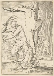 Satiro che frusta una ninfa, c.1590-95 da Agostino Carracci