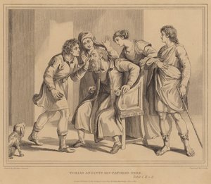 Tobia unge gli occhi di suo padre, Tobia da Agostino Carracci