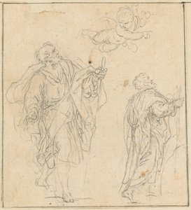 Un apostolo guidato da un angelo (gesso nero su carta vergata)