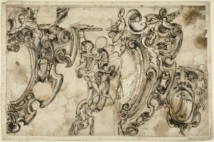 Schizzi di motivi decorativi (recto); schizzo di motivo decorativo (verso) da Agostino Mitelli