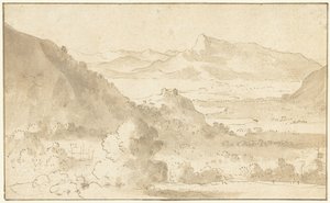 Paesaggio montano con un lago e un castello da Agostino Tassi (possibly)