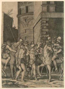 Un imperatore romano incontra un soldato da Agostino Veneziano