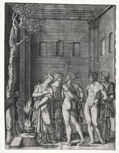 Oreste e Pilade portati a Ifigenia per il sacrificio da Agostino Veneziano