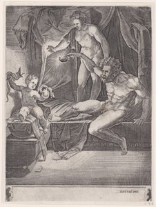Il giovane Ercole nella sua culla, datato 1533 da Agostino Veneziano