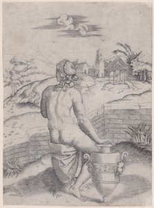 Donna seduta vicino a un vaso, ca. 1514-36 da Agostino Veneziano
