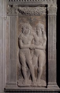Gemelli rappresentati dai gemelli, da una serie di rilievi che raffigurano i simboli planetari e i segni dello zodiaco, c.1450 da Agostino di Duccio