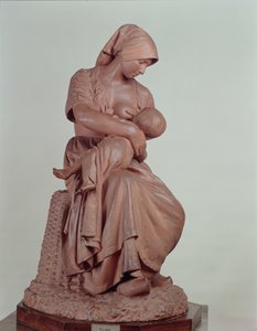 Contadina che allatta un bambino, 1873 (terracotta) da Aime Jules Dalou