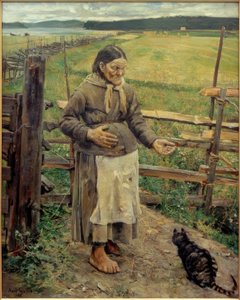 Vecchia donna con gatto da Akseli Valdemar Gallen Kallela