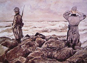 Due tedeschi sulla costa della Francia guardano verso l