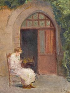Ragazza seduta fuori da La Boissiere, c.1909 da Albert de Belleroche