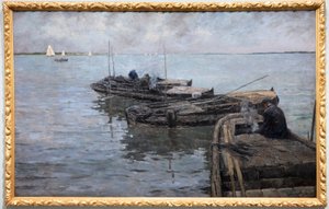 Sulla Schelda inferiore, ultimi raggi, pescatori ancorati da Albert Baertsoen