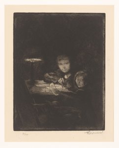 Bambini che disegnano al crepuscolo da Albert Besnard (signed by artist)