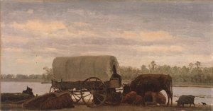 Nooning on the Platte, 1859 circa (olio su carta montato su tela) da Albert Bierstadt