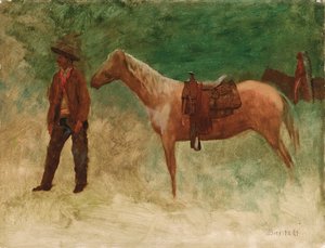 Cowboy in piedi con cavallo