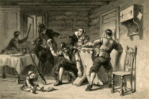 Puritani che barricano la loro casa contro gli indiani, 1877 da Albert Bobbett