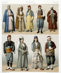 Costumi turchi del XIX secolo. Illustrazione in "Il costume storico" di Racinet da Albert Charles August Racinet