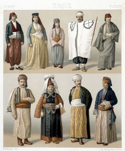 Costumi turchi del XIX secolo. Illustrazione in "Il costume storico" di Racinet da Albert Charles August Racinet