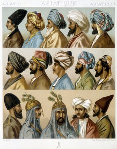 Acconciature maschili asiatiche - in "Il costume storico" di Racinet, fine XIX secolo