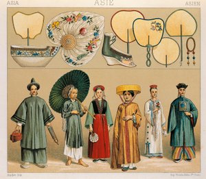 Abiti delle donne cinesi e della regione del Tartaro, illustrazione da Complete Costume History di Auguste Racinet da Albert Charles August Racinet